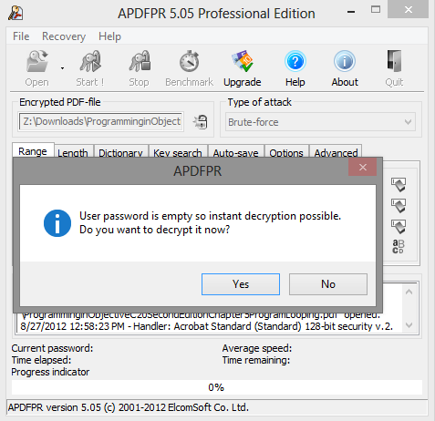 Advanced PDF Password Recovery instant decryption