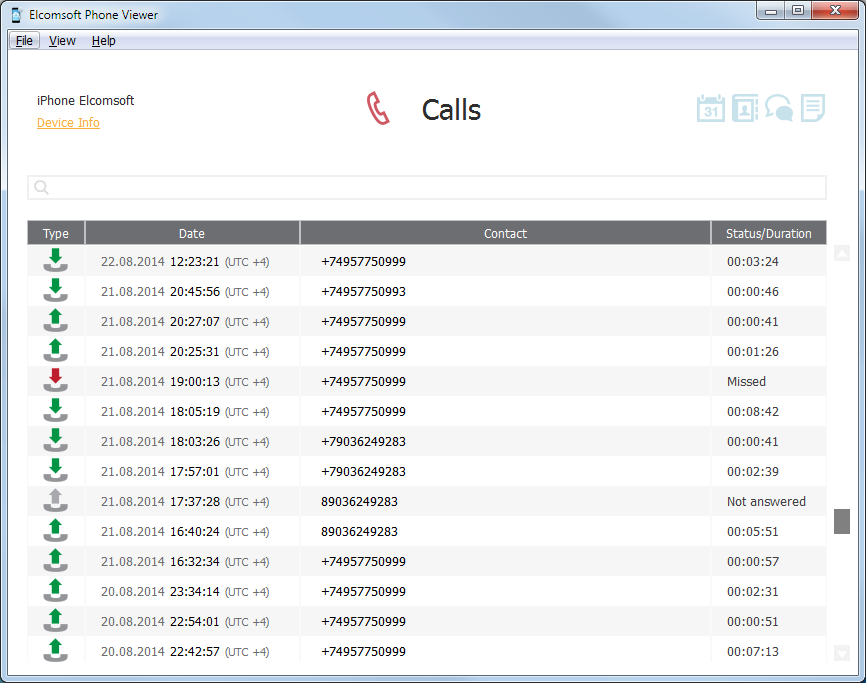 Elcomsoft Phone Viewer: Calls