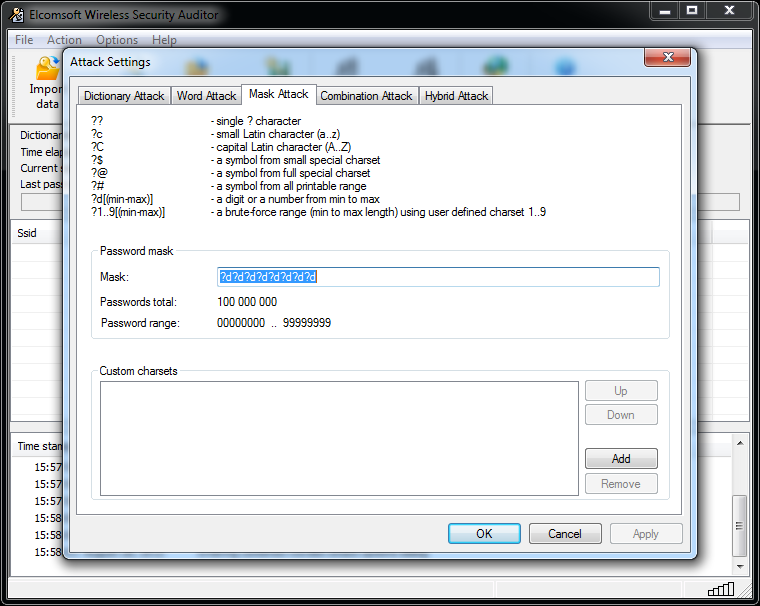 Elcomsoft Wireless Security Auditor specifying password mask